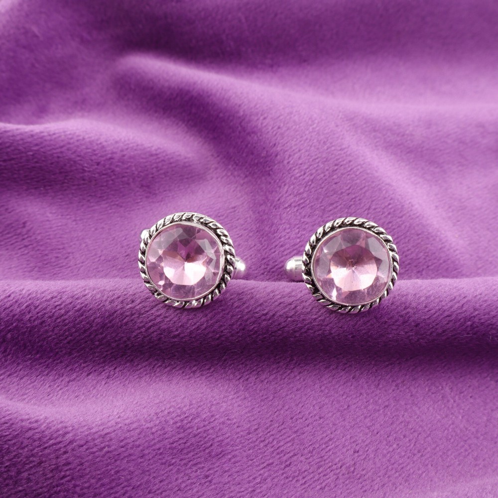 Sterling Silver Morganite Gemstone Pink Business Formal Classic Mens Cufflinks