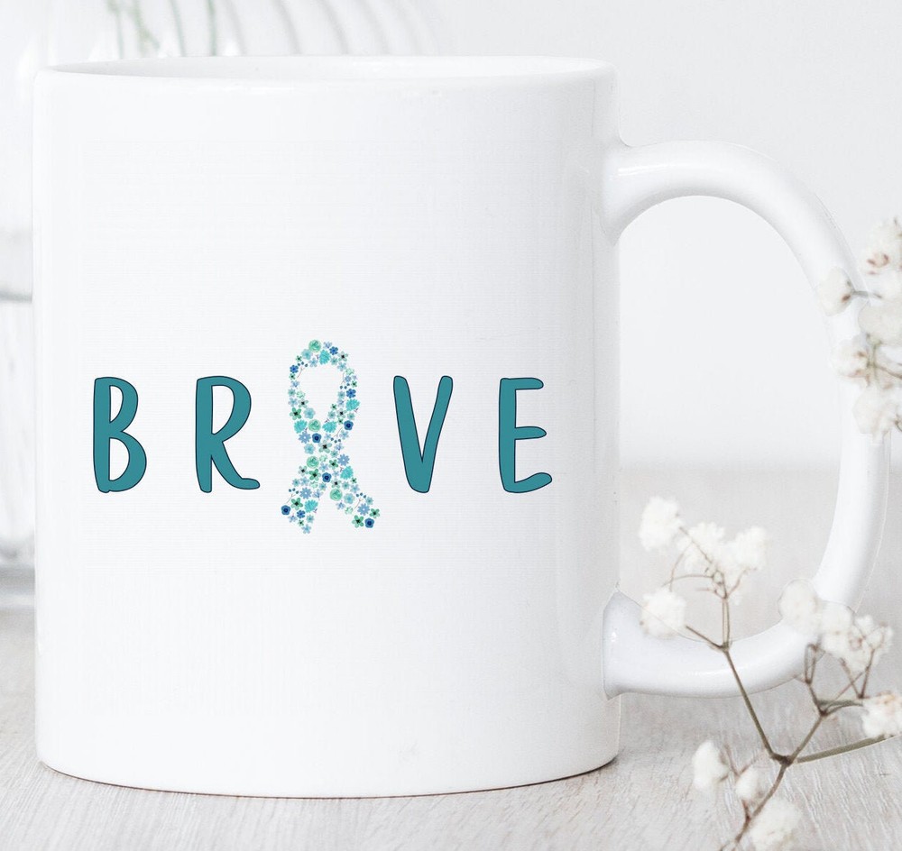 Brave Cervical Cancer Awareness Ribbon Mug Fighter Support Gift