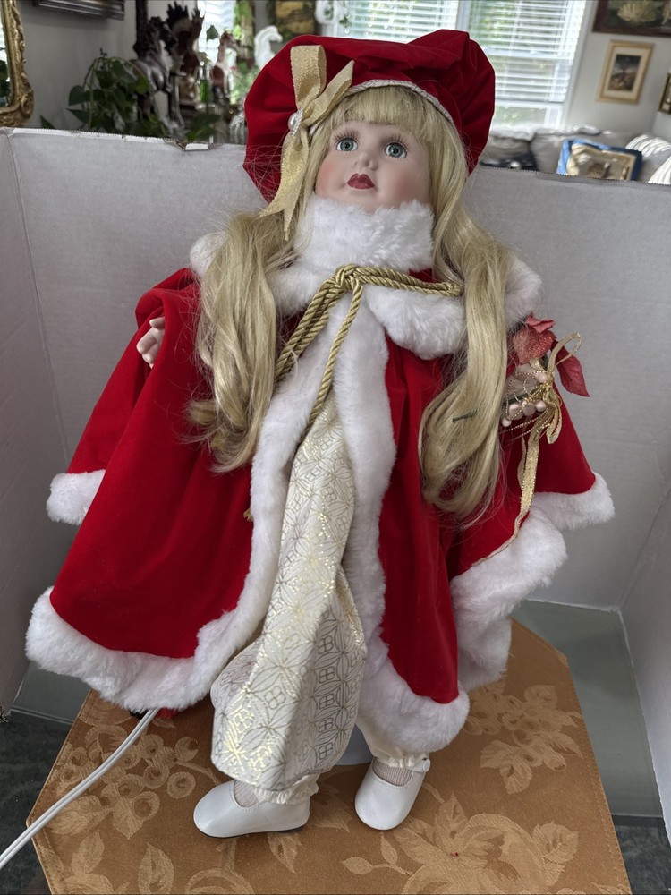 Vintage Santa’s Best 22” Animated Porcelain Hillary Doll Christmas RARE!! Works