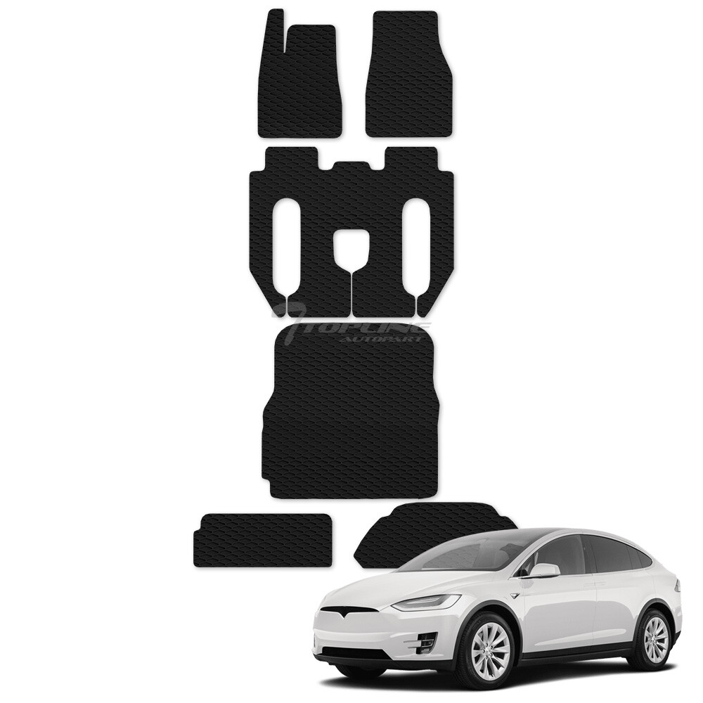 2017-2020 Tesla X 6-Seat Honeycomb Rubber Floor & Trunk Mat Set with Console Cover