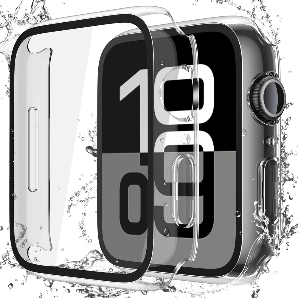 [2 Pack Waterproof Hard Case with Tempered Glass Compatible with Apple Watch Ser