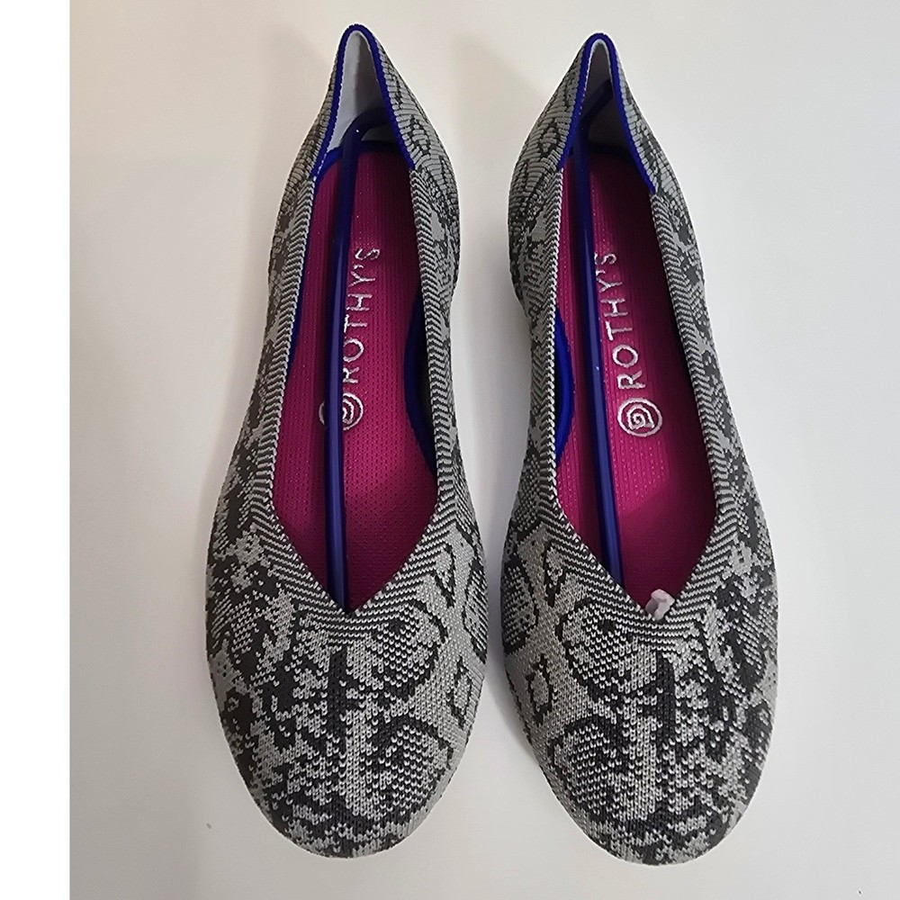 ROTHY'S The Flat Grey Python Grey Stone Snake Round Toe Ballet Flat size 9 New