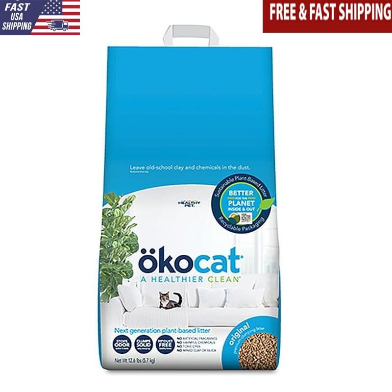 Natural Dust-Free Clumping Wood Cat Litter – Biodegradable & Odor Control – 12.6lbs