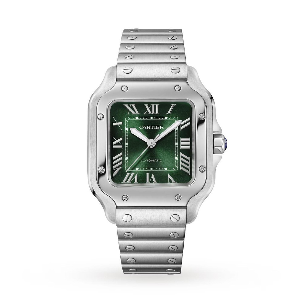 Cartier Santos Medium Model 36mm StainlessSteel Green Dial Unisex Watch WSSA0061