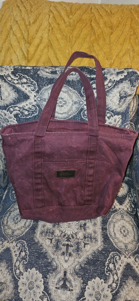 LL Bean Waxed Canvas Tote Bag in Burgundy Plum Color