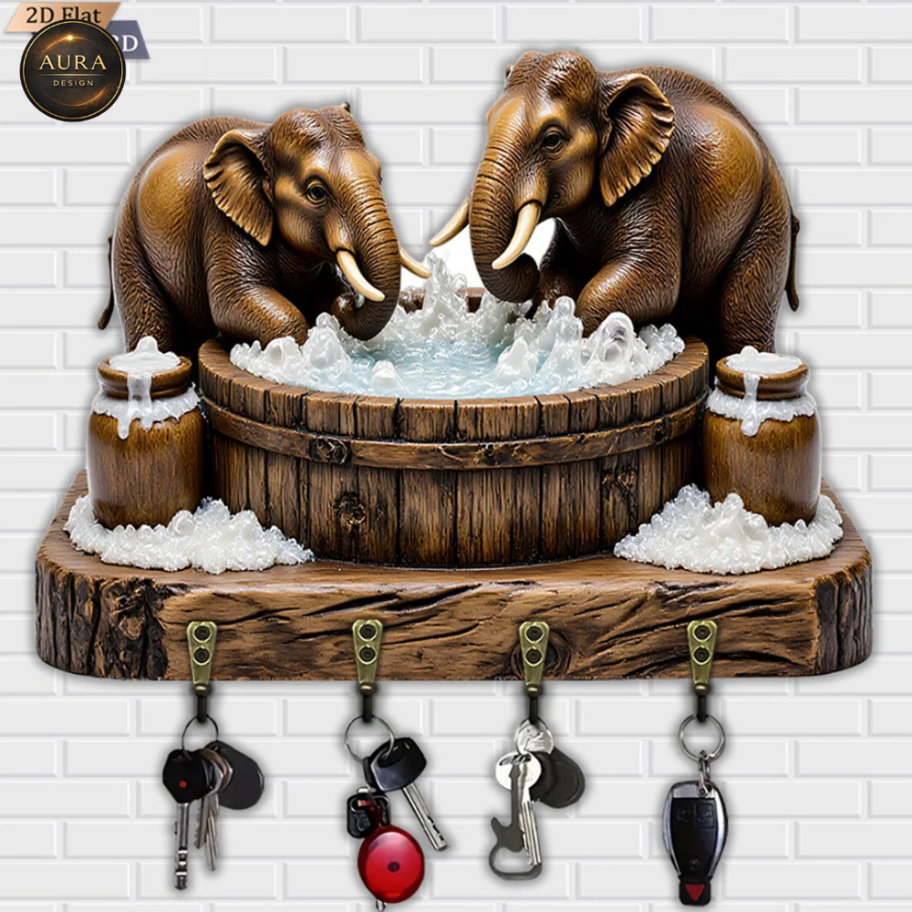 30cm Wall Key Holder – Double Elephant 2D Organizer 4 Hooks Entrance