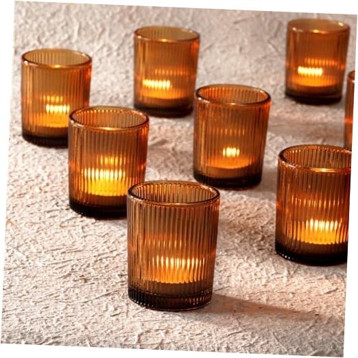 24-Pack Amber Glass Votive Tealight Candle Holders in High Amber Finish