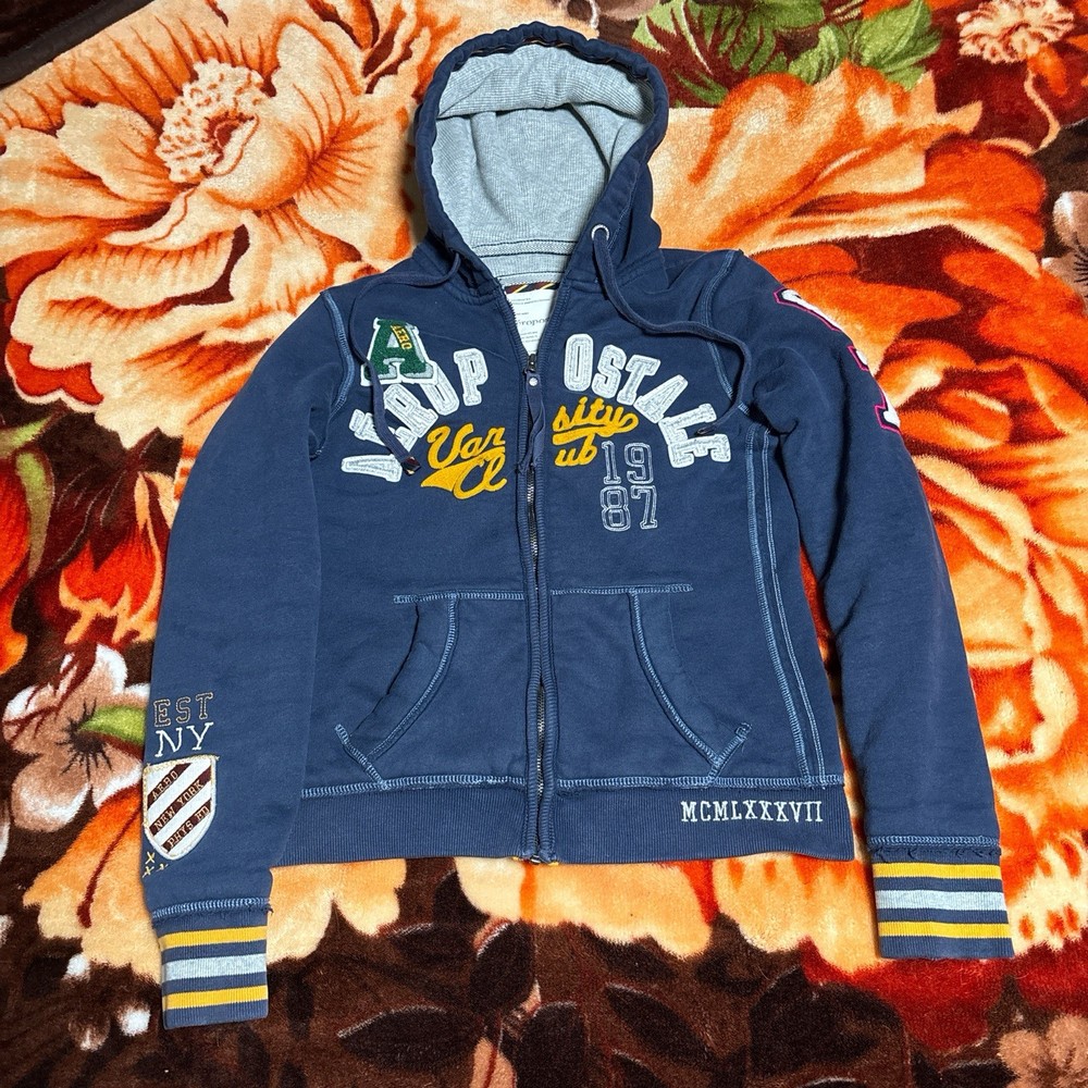 Aéropostale Hoodie Womens Medium Logo Embroidery Full Zip Pockets Y2K 90s