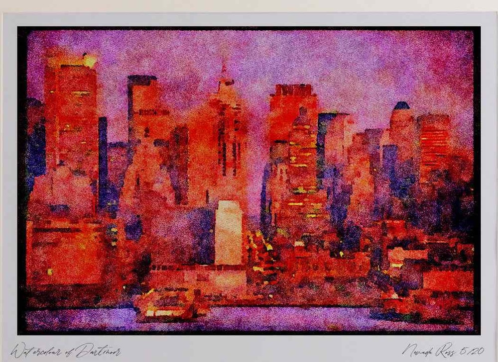 NY New York 244068 42nd Street From Weehawken New Jersey A3 Watercolour print