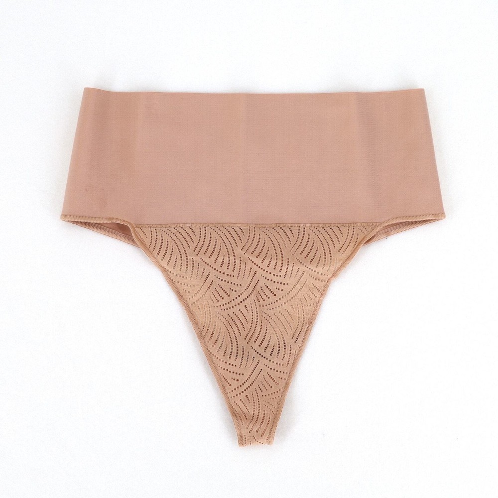 Maidenform Women Beige Lace Intimates Tame Your Tummy Shaping Thong Size L