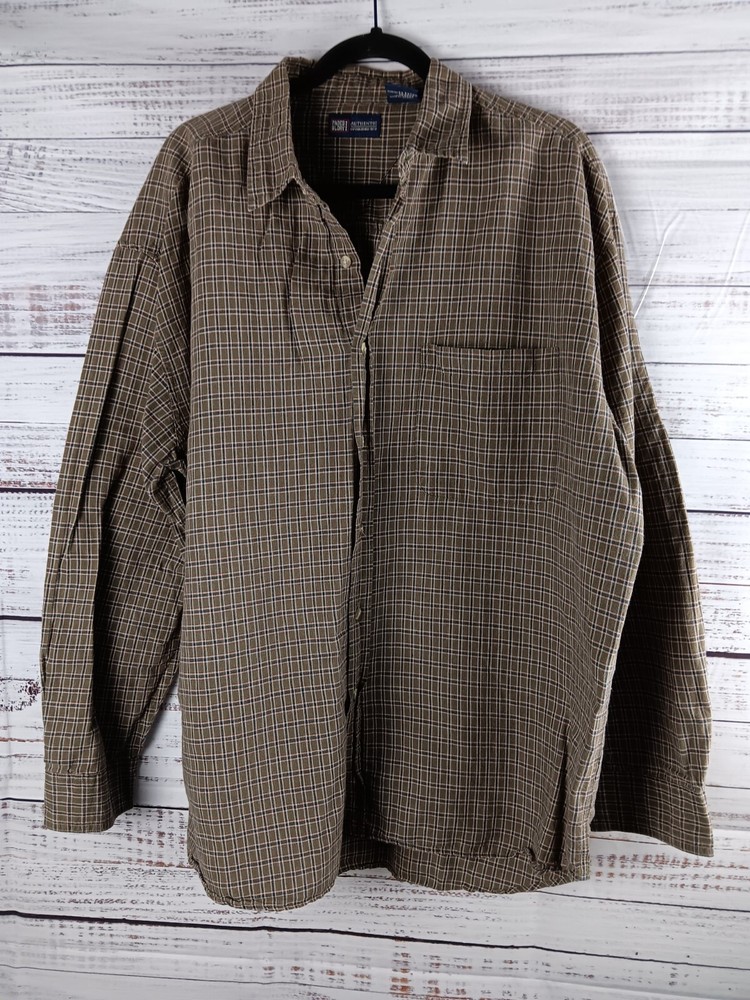Faded Glory Shirt Men’s  Button  X-Large Plaid Long Sleeve 55% Ramie 45% Cotton