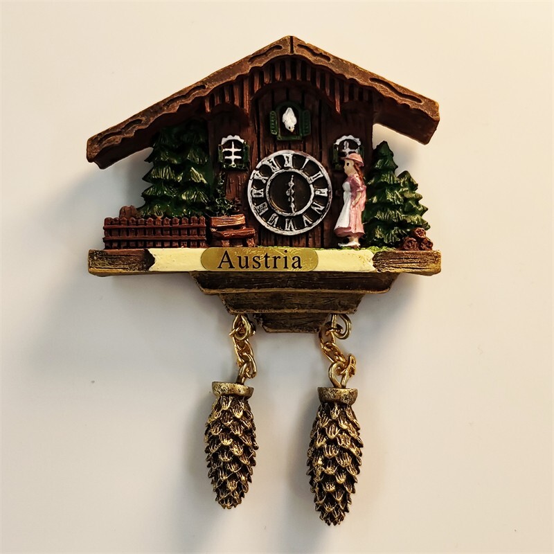 Austrian House Cuckoo Clock Tourist Souvenir 3D Resin Fridge Magnet Craft Gift