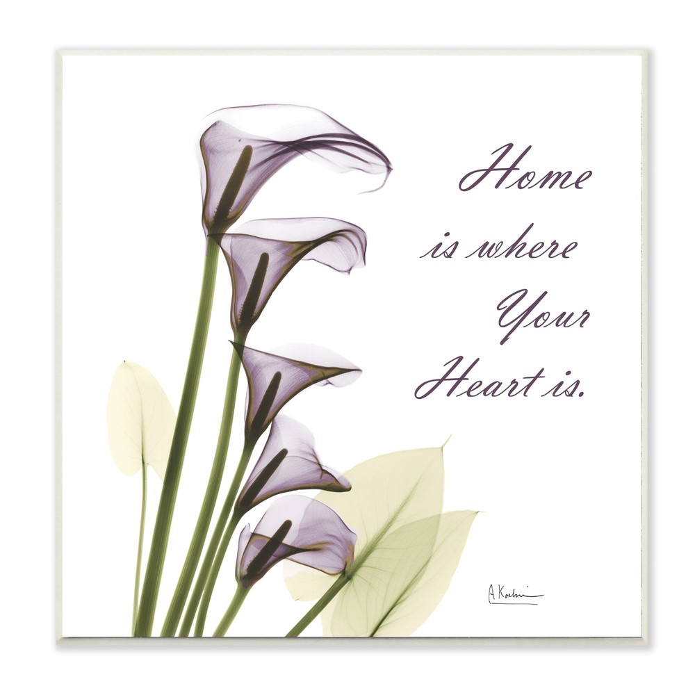 Stupell Home Where Heart Is Quote Calla Lily Flowers Wood  12 x 12