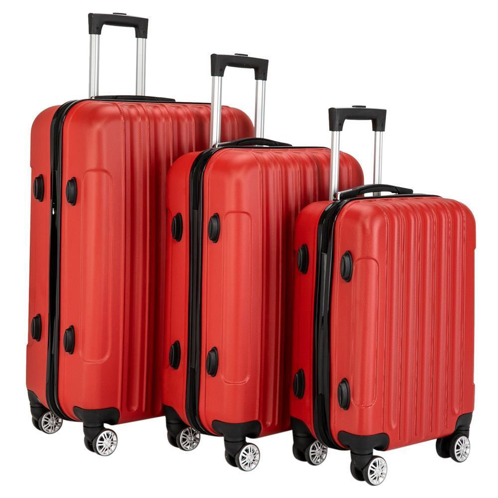 3-Piece ABS Travel Luggage Set 20-24-28 Inch Red Suitcases with Wheels