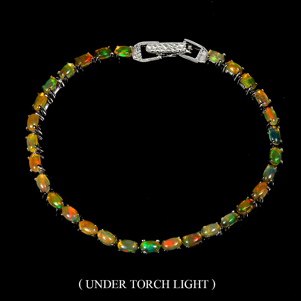 Valentine 925 Silver Bracelet Oval Fire Opal 4x3mm Natural Gemstone Jewelry 8 In