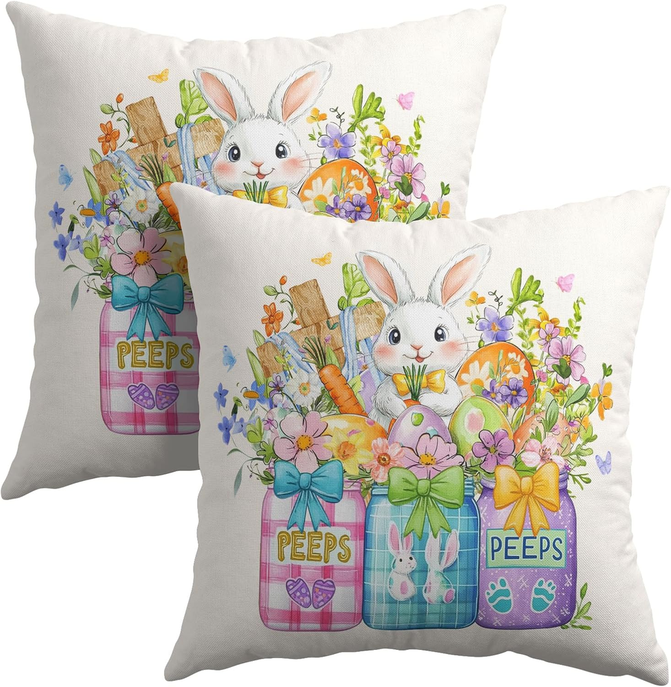 Happy Easter 18x18 Inch Watercolor Floral Pillow Cover Set of 2