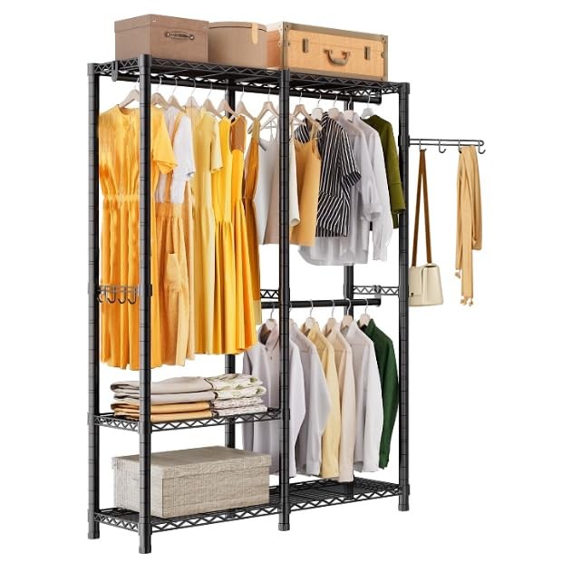 Heavy Duty Adjustable Metal Garment Rack Freestanding Wardrobe Closet