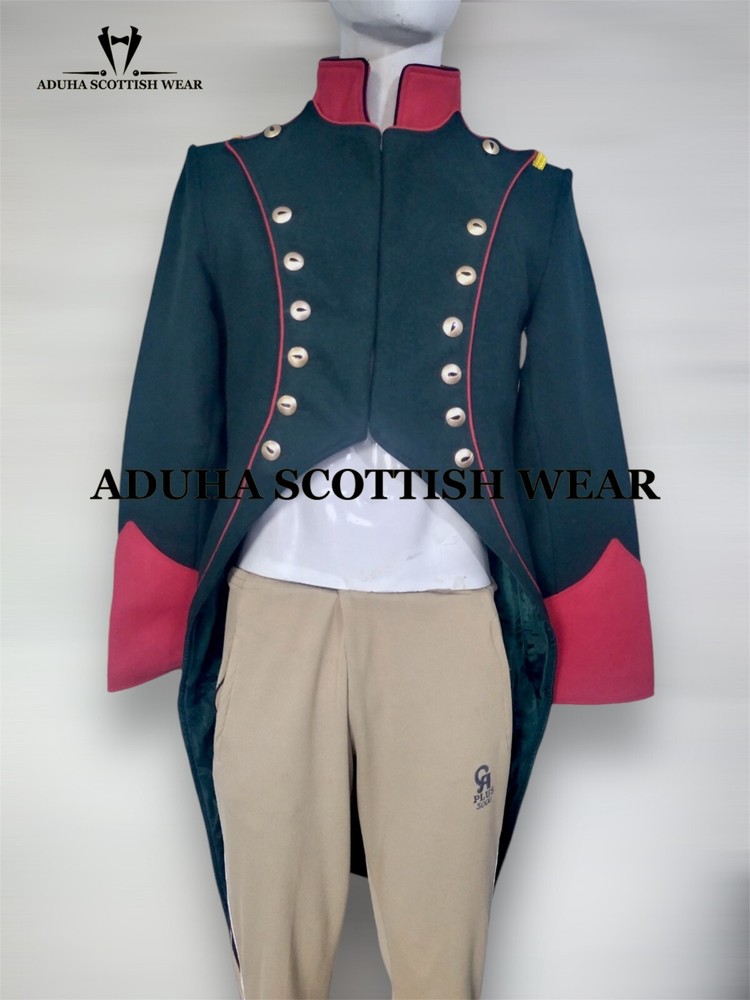 Men's Green Wool Napoleon Bonaparte Military Uniform Coat - French Guard Style