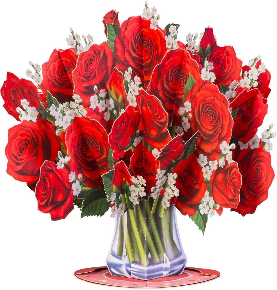 Paper Love Valentine's Pop Up Flower Bouquet Card, 3D Classic Red Roses Bouquet,