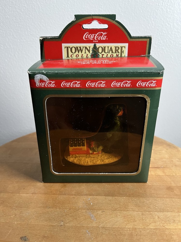 1992 Coca-Cola Town Square Collection Boy With Sled Figurine #7960