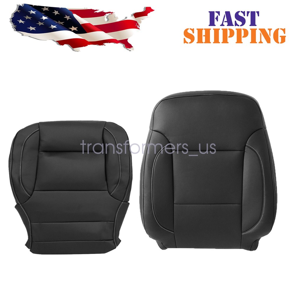 For 2014-2019 Chevy Silverado Driver Bottom & Top Leather Seat Cover Black 2PCS