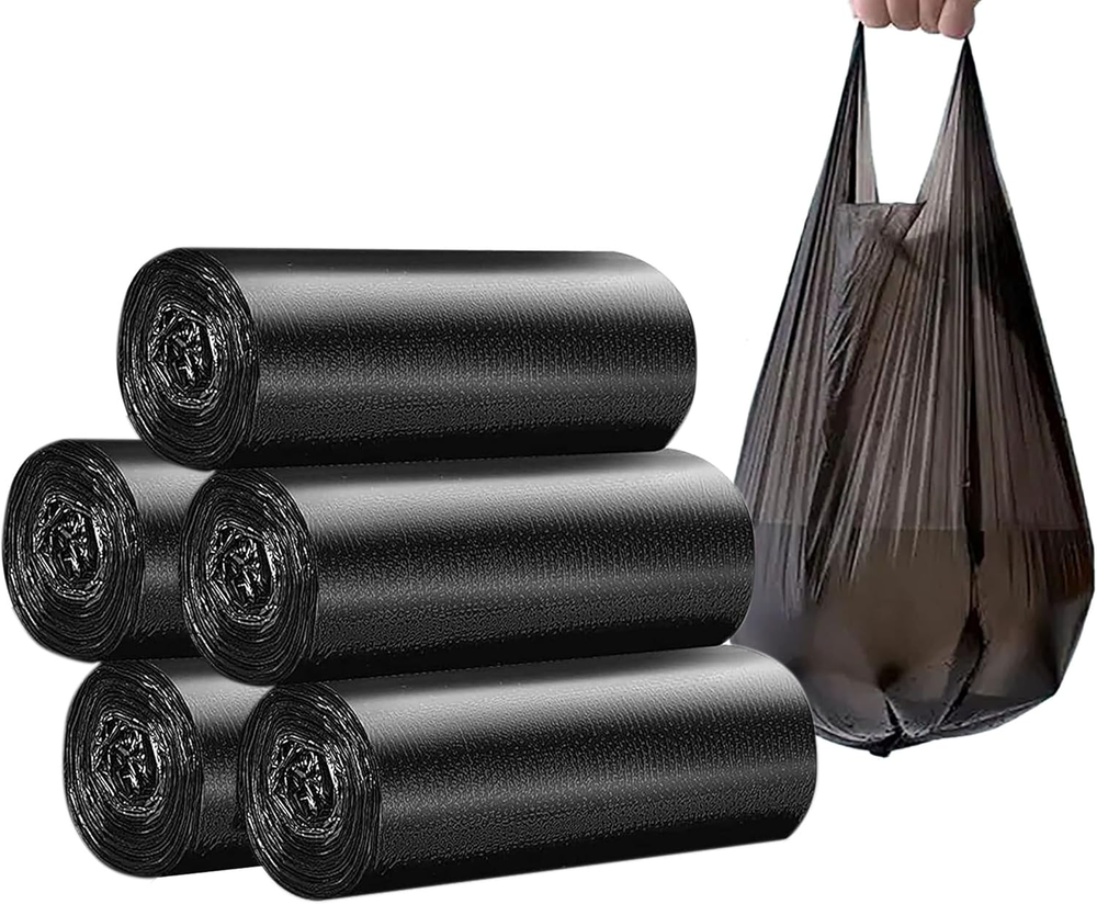 4 GALLON Bathroom Trash Bags Black, 5 Rolls/100 Counts Small HANDLES Garbage Bag