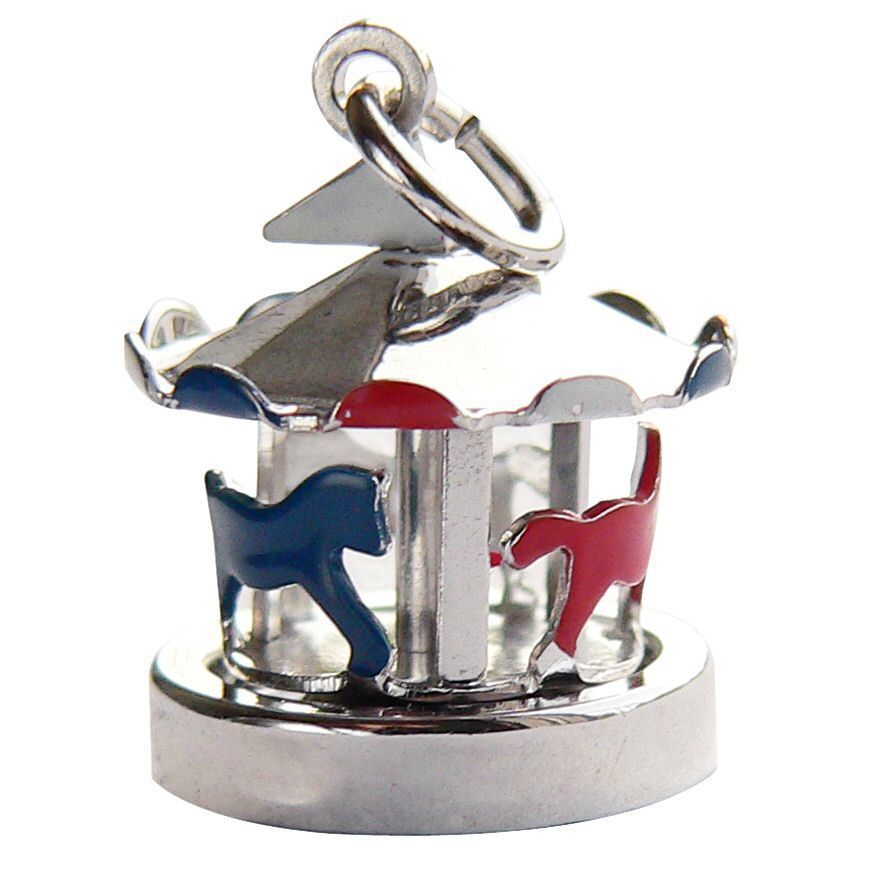 Vintage silver MERRY GO ROUND CAROUSEL ENAMEL HORSES BRACELET charm MOVABLE #M
