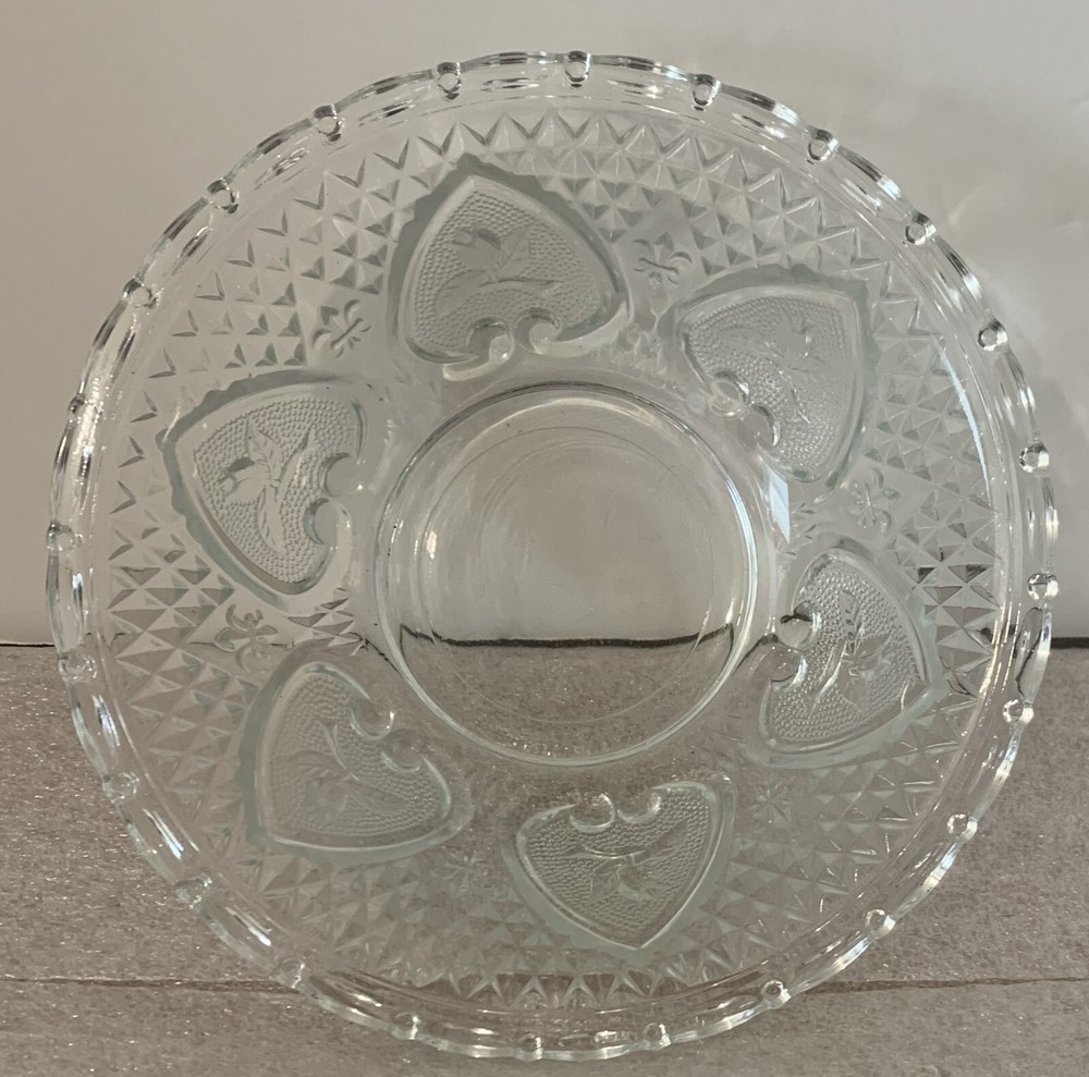 Pressed Glass Candy Dish with Floral Heart Floaters Design  