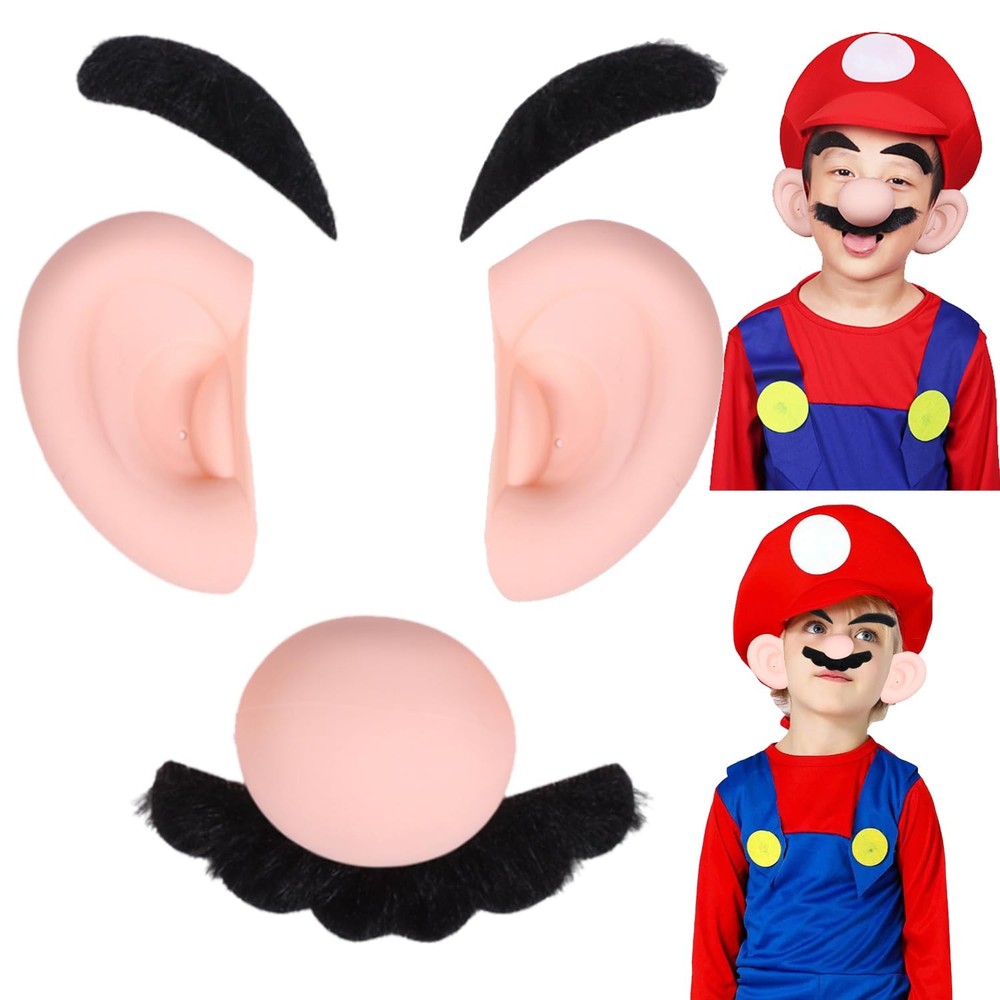 Silicone Plumber Costume Nose Ears Mustache Eyebrows Set