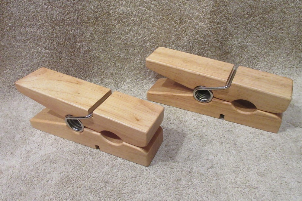 LARGE Pair (2) Heavy Wooden Clothes Pin Wall Decor - Wall Mount -WORKING -SEE!!!