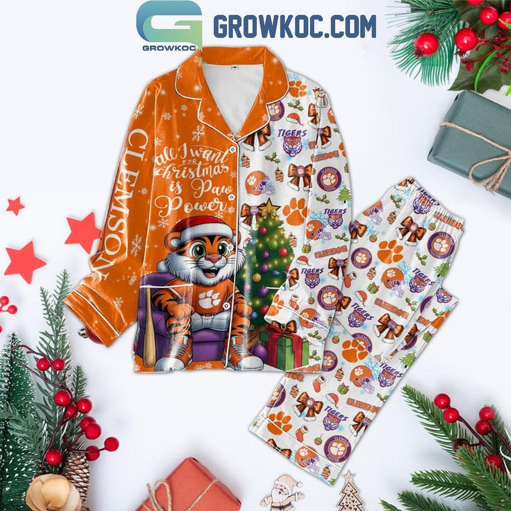 Clemson Tigers 2024 Christmas Polyester Pajamas Set for Fans