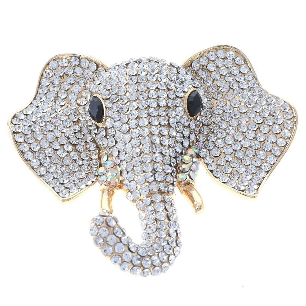 Gold Tone Metal Large Crystal Elephant Brooch P1378-GCL