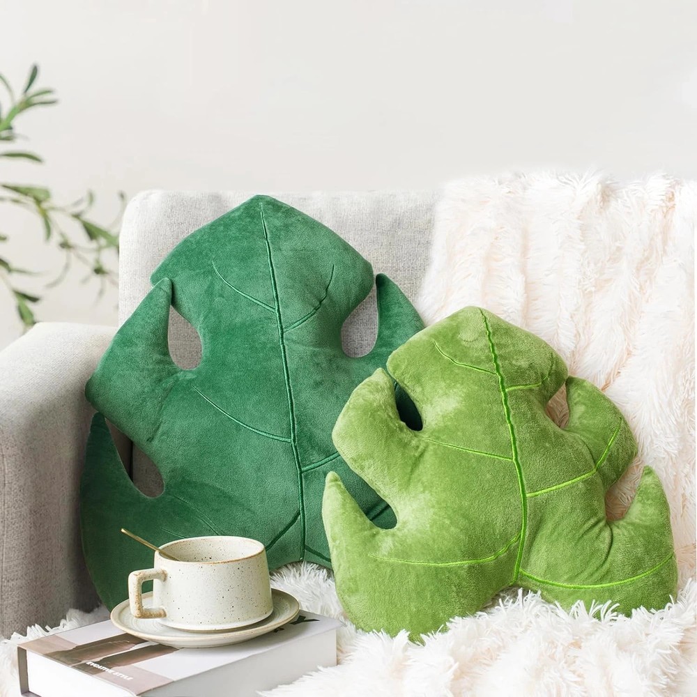 2 Set 3D Monstera Leaf Throw Pillows 18