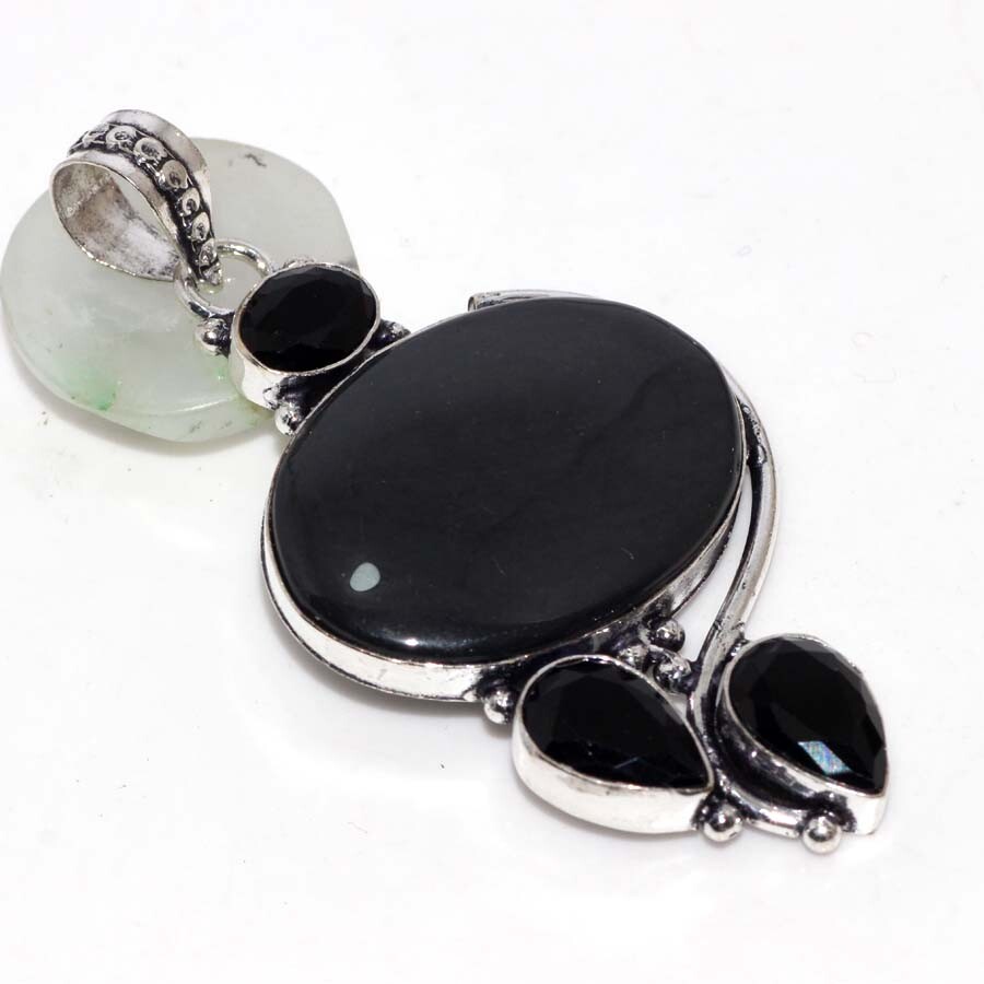 Black Obsidian Black Onyx Gemstone Pendant 2.5