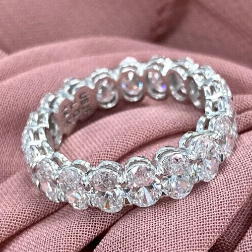 Oval Cut Lab Grown Diamond For Engagement In 14k White Gold Full Eternity Band