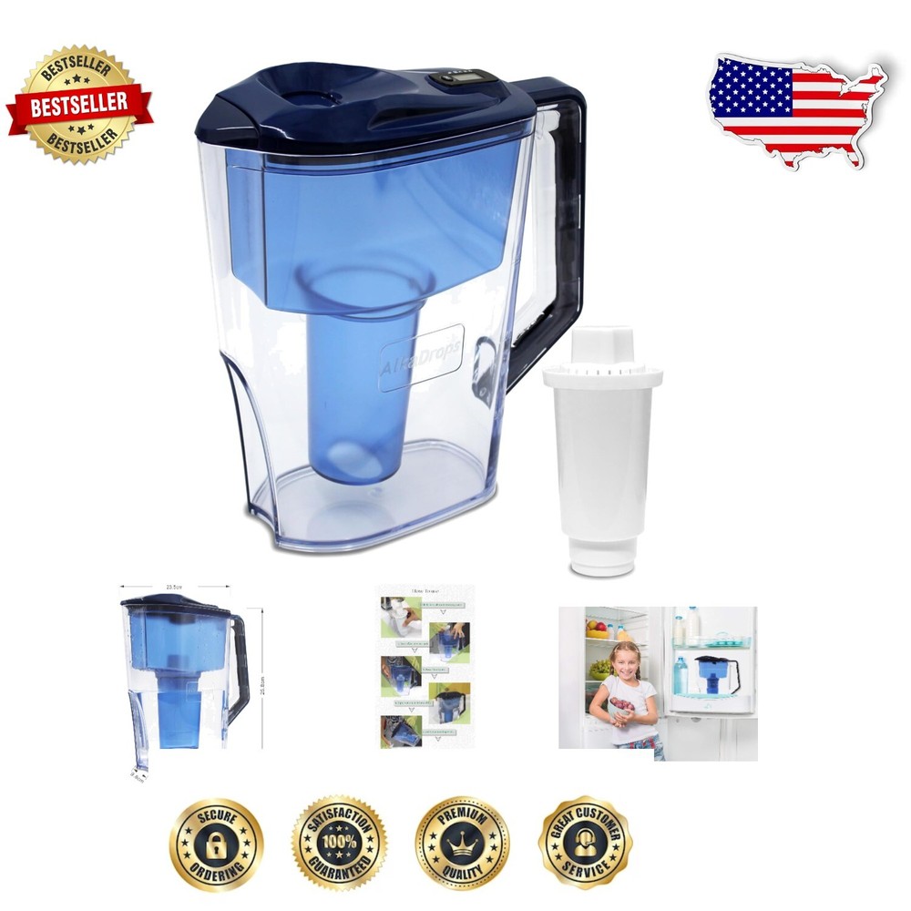 10 Cup Alkaline Water Pitcher - Efficient 7-Stage Filtration, No Power Needed
