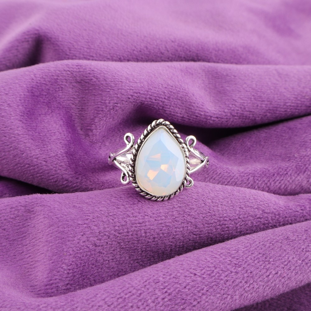 Faceted October Milky Opal Gemstone Band Daughter Ring Size All Size 925 Silver
