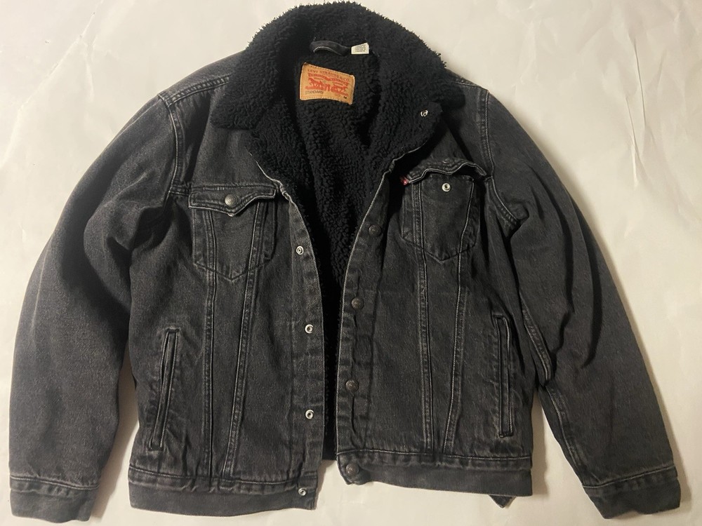 Levi’s Sherpa Lined Denim Jacket Black Trucker Mens M Vintage Style