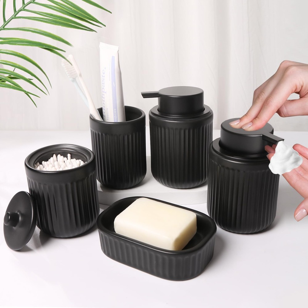Black Ceramic 5-Piece Bathroom Accessory Set with Modern Design