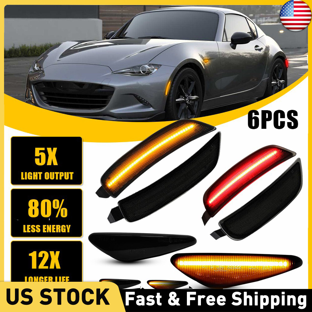 6PCS Sequential Smoked LED Marker Side Turn Light Signal For MX-5 Mazda 2016-up