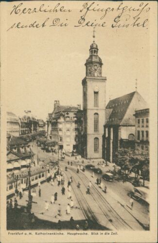 Postcard Frankfurt St. Catherine's Church Hauptwache view of Zeil (No.9568)