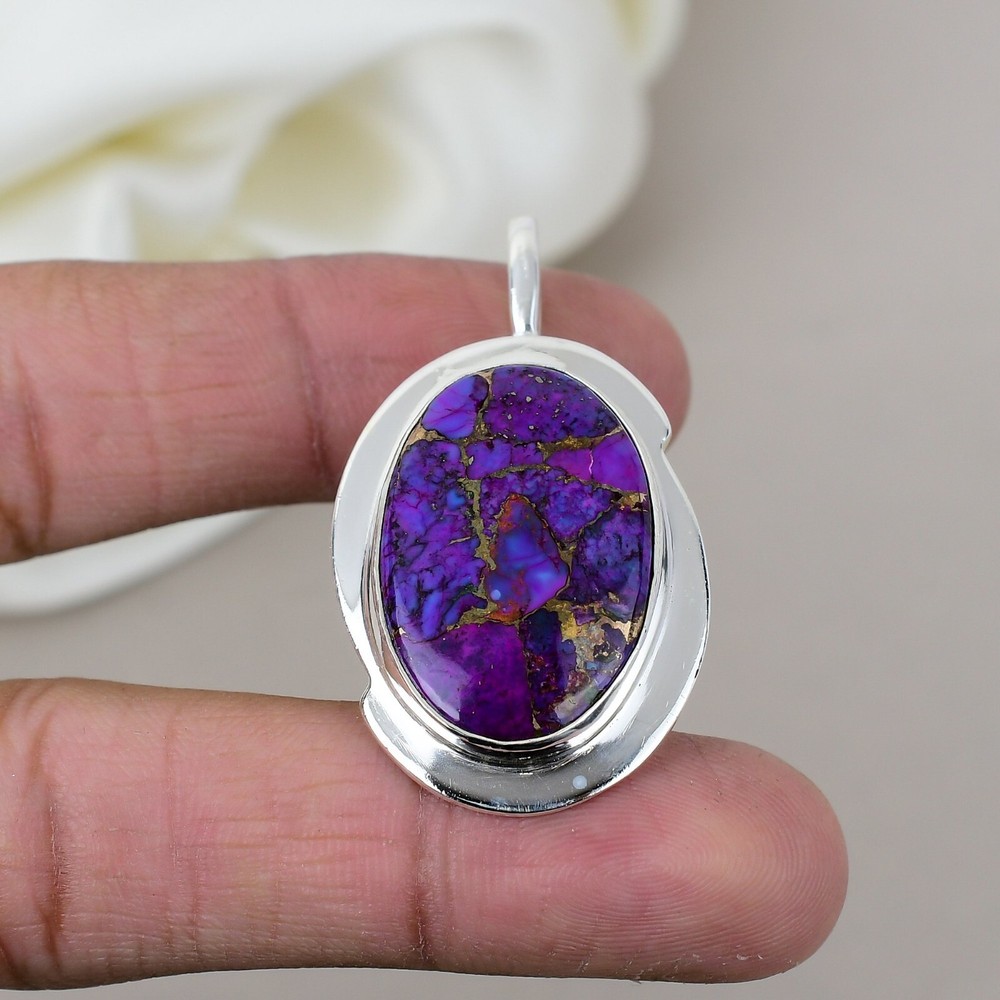 Purple Copper Turquoise 925 Sterling Silver Statement Pendant