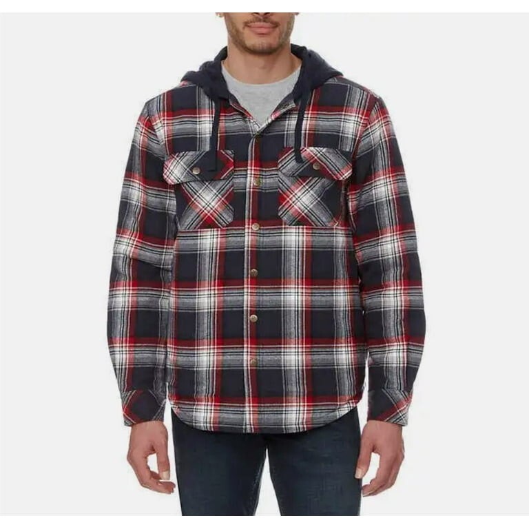 Legendary Outfitters Mens Cotton Flannel Hooded Shirt Jacket Plaid Size L