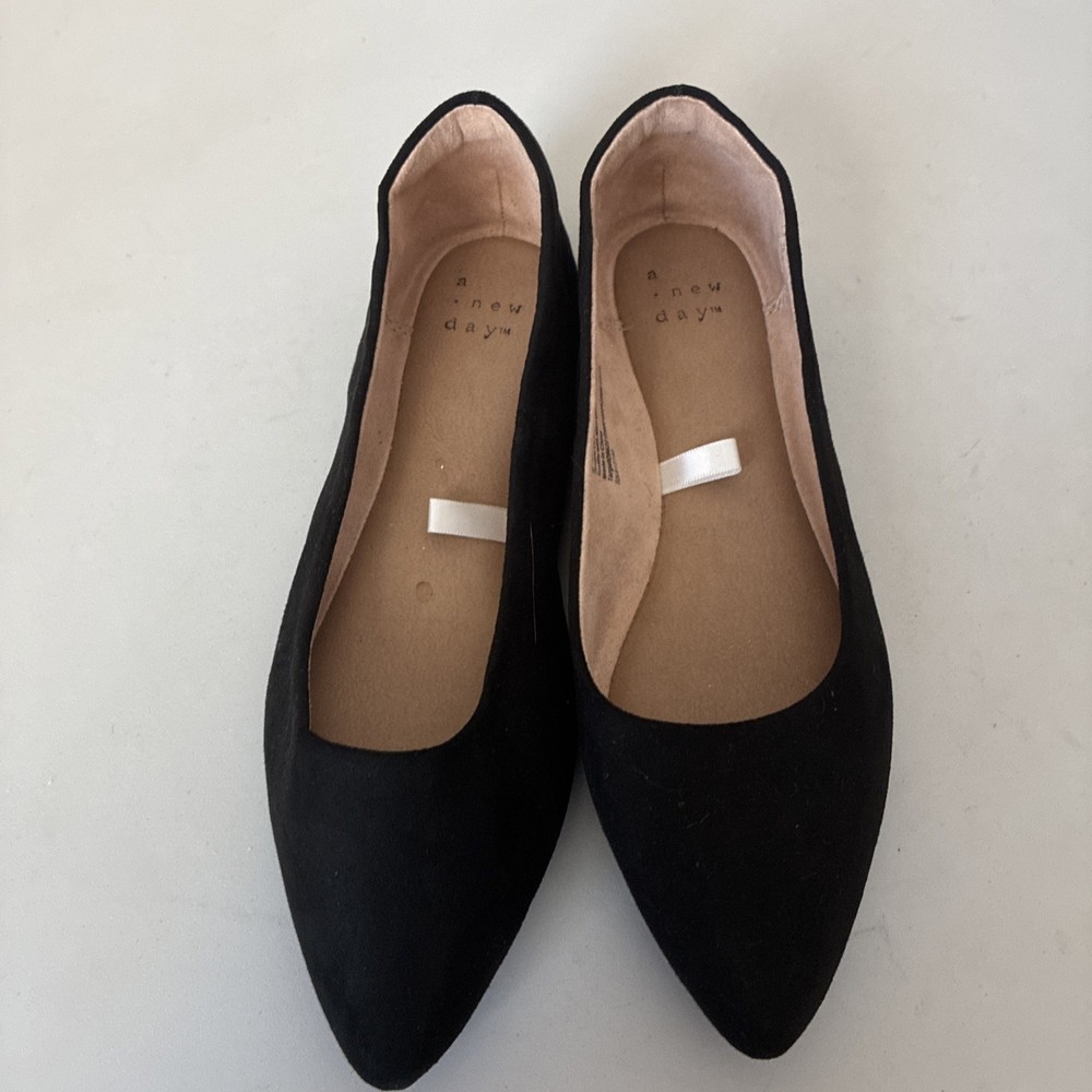 A New Day Women’s Black Suede  Flats  Size 6 With Pointed Toe