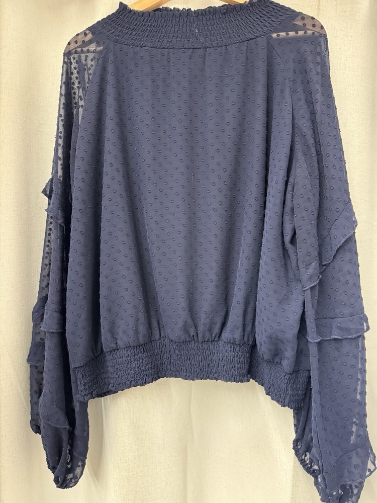 Twosisters Navy Polka Dot Long Sleeve Top Gathered Neck Plus Size 20