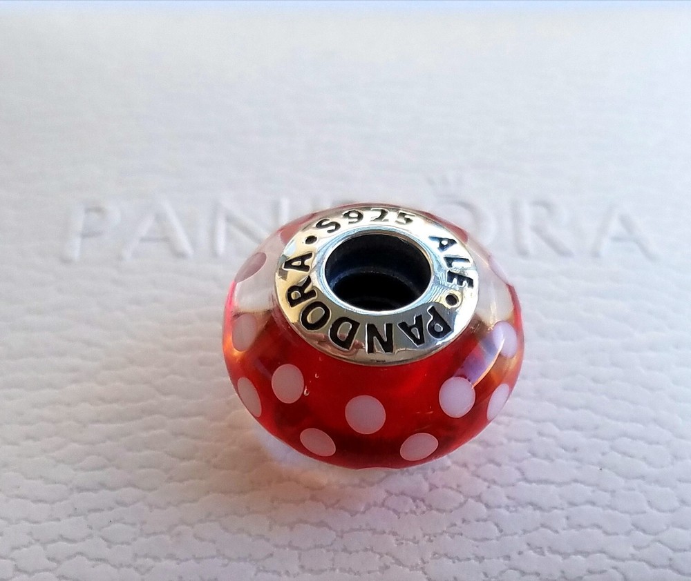 New Pandora Disney Minnie Mouse Polka Dot Murano Beaded Charm