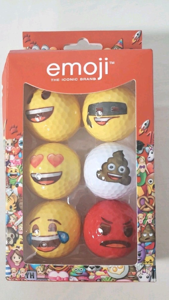 Emoji Golf Balls - 6 Pack Variety of emoji designs Novelty Fun Gift NEW