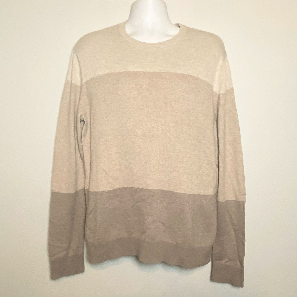 Banana Republic Men’s Silk/Cashmere Sweater Striped Color Block  Beige Sz L