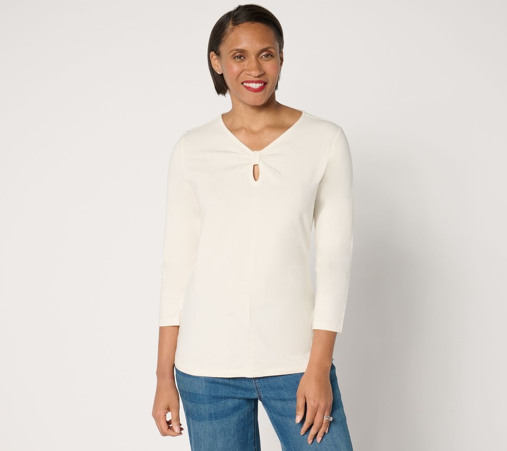 BEAUTIFUL by Lawrence Zarian Women's Top Sz L Bow Neckline -Sleeve White A677510