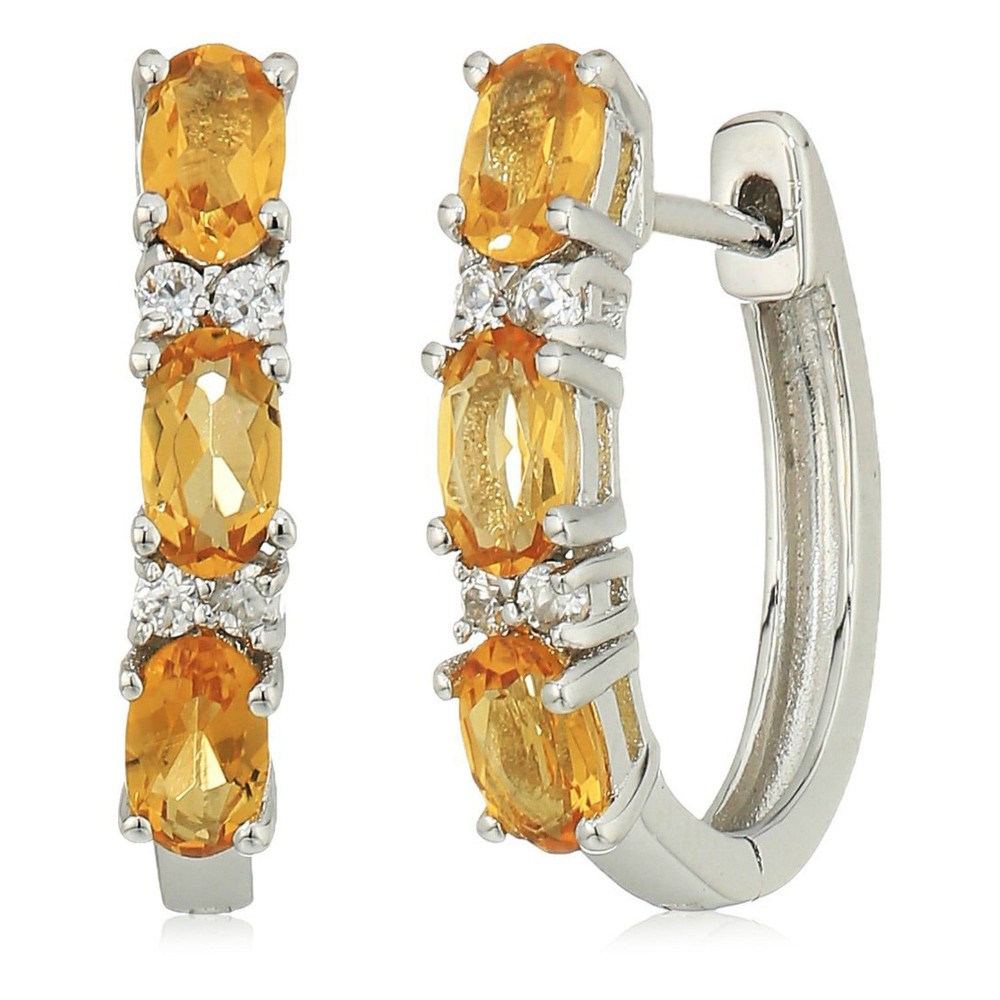 925 Sterling Silver Citrine Hoop Earrings for Women